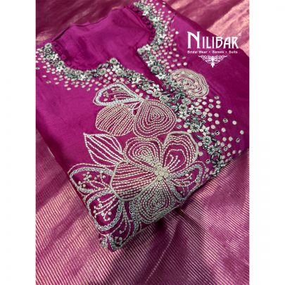 Deep Pink Silk Unstitched Embroidered Suit