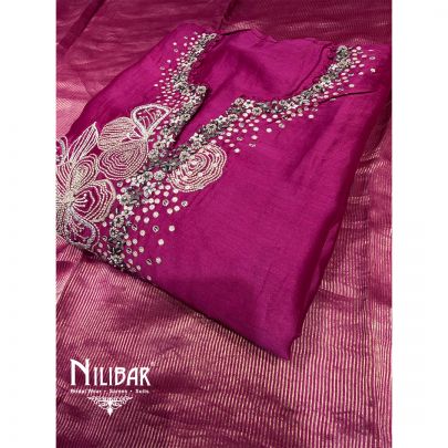 Deep Pink Silk Unstitched Embroidered Suit