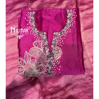 Deep Pink Silk Unstitched Embroidered Suit