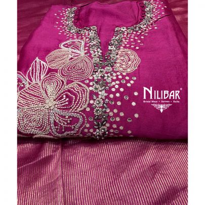 Deep Pink Silk Unstitched Embroidered Suit