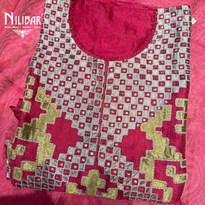 Red Silk Unstitched Embroidered Suit