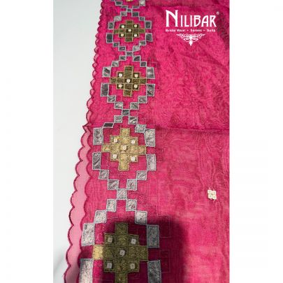 Red Silk Unstitched Embroidered Suit