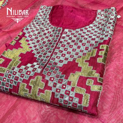 Red Silk Unstitched Embroidered Suit