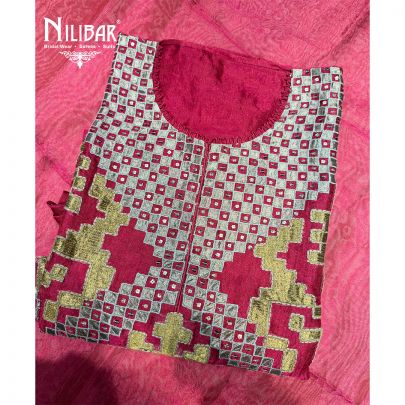 Red Silk Unstitched Embroidered Suit