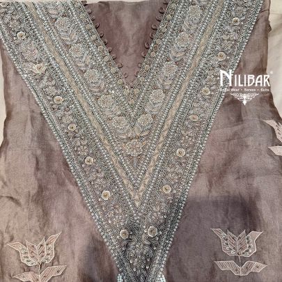 Grey Silk Unstitched Embroidered Suit