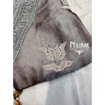 Grey Silk Unstitched Embroidered Suit
