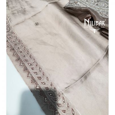 Grey Silk Unstitched Embroidered Suit