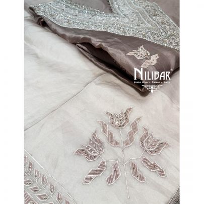 Grey Silk Unstitched Embroidered Suit