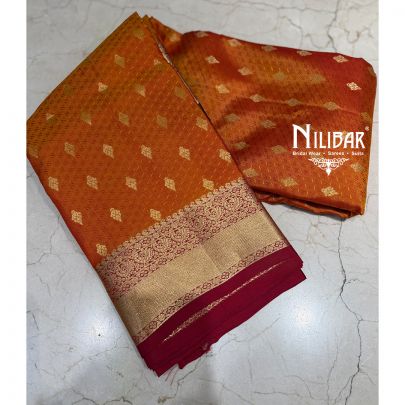Orange & Gold Silk Banarasi Silk Saree
