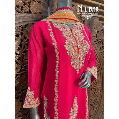 Pink Chinon Palazzo Suit