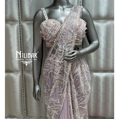Lilac Net Drape Saree