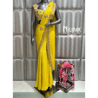 Pineapple Yellow Silk Drape Saree