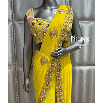 Pineapple Yellow Silk Drape Saree