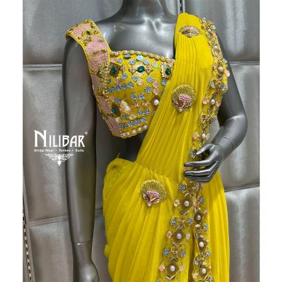 Pineapple Yellow Silk Drape Saree