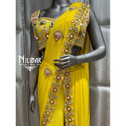 Pineapple Yellow Silk Drape Saree