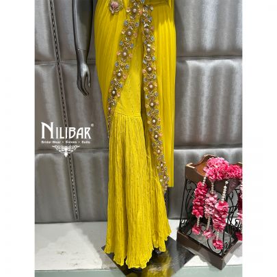 Pineapple Yellow Silk Drape Saree