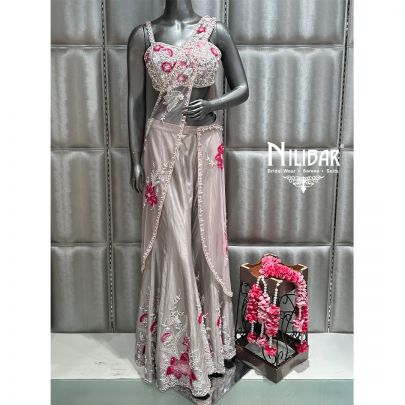 Gray Net Drape Saree