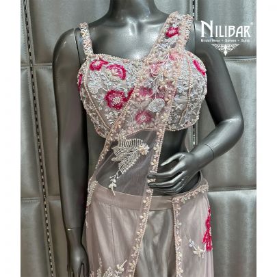 Gray Net Drape Saree