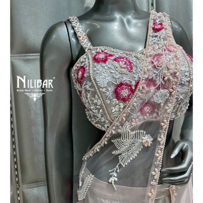 Gray Net Drape Saree