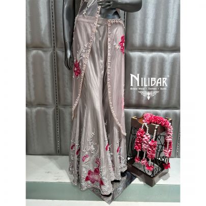 Gray Net Drape Saree