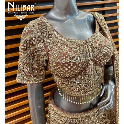 Brown Net Cutdana Pearl Heavy Lehenga