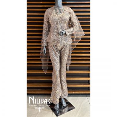 Rose Gold Net Indo-western Suit