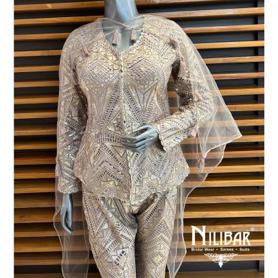 Rose Gold Net Indo-western Suit