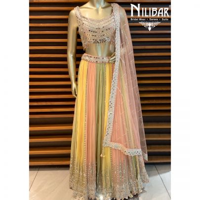 Peach and Pista Georgette Lehenga