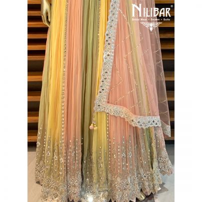 Peach and Pista Georgette Lehenga