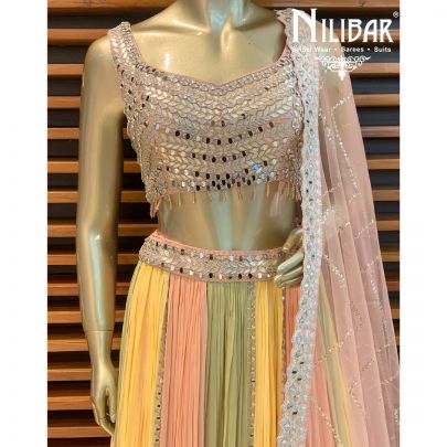 Peach and Pista Georgette Lehenga