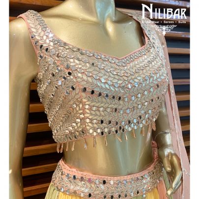 Peach and Pista Georgette Lehenga
