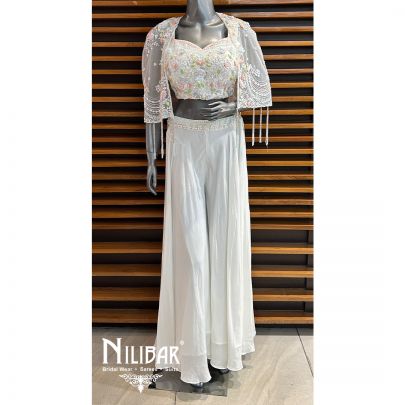 White Crepe Indo-western Suit