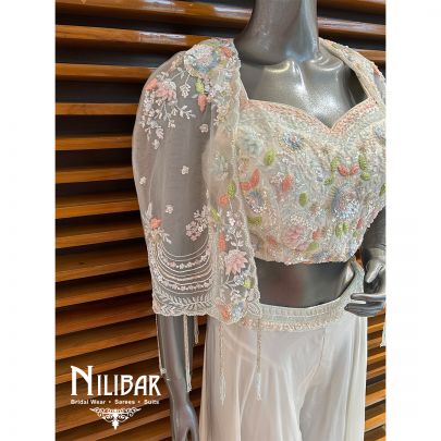 White Crepe Indo-western Suit