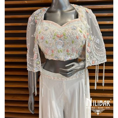 White Crepe Indo-western Suit
