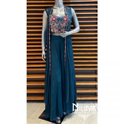 Peacock Crepe Indo-western Suit