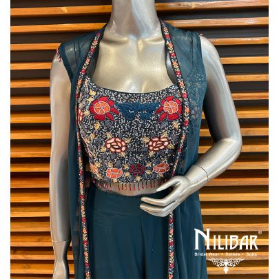 Peacock Crepe Indo-western Suit