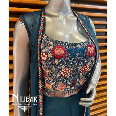 Peacock Crepe Indo-western Suit