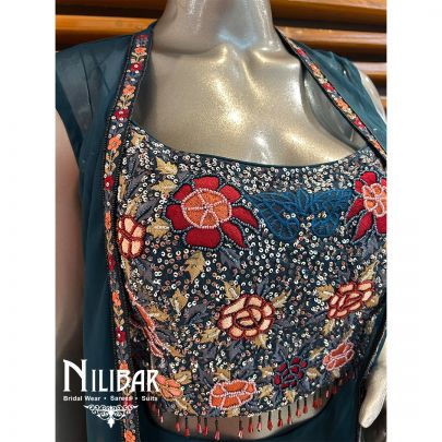 Peacock Crepe Indo-western Suit