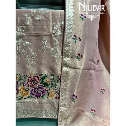 Pink Lame Unstitched Embroidered Suit