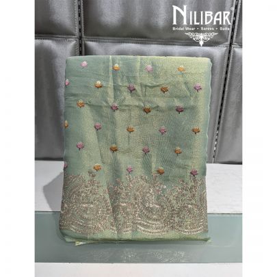 Green Lame Unstitched Embroidered Suit