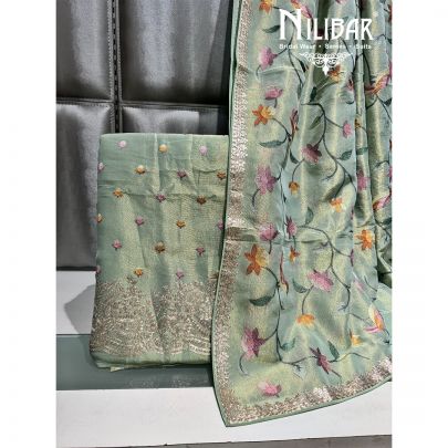 Green Lame Unstitched Embroidered Suit