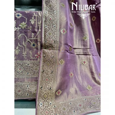 Purple Lame Unstitched Embroidered Suit