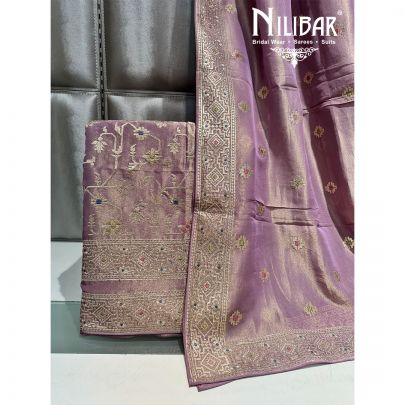 Purple Lame Unstitched Embroidered Suit