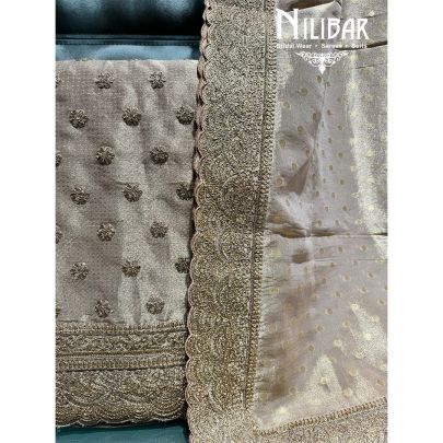 Beige Lame Unstitched Embroidered Suit