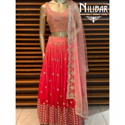 Peach and Magenta Georgette Lehenga