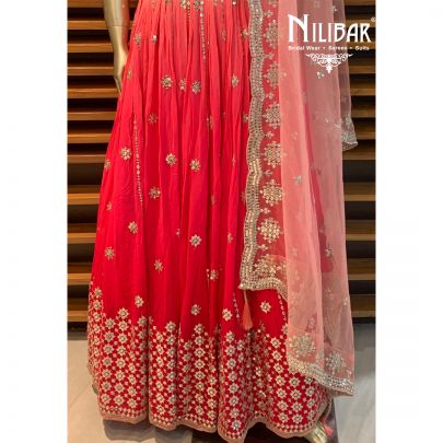 Peach and Magenta Georgette Lehenga