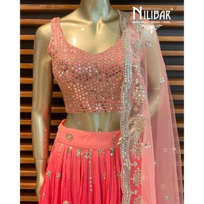 Peach and Magenta Georgette Lehenga