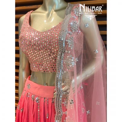 Peach and Magenta Georgette Lehenga