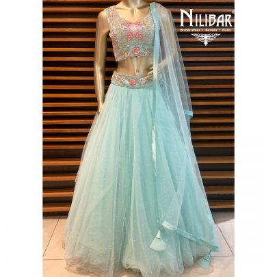 Pale Turquoise Net Lehenga