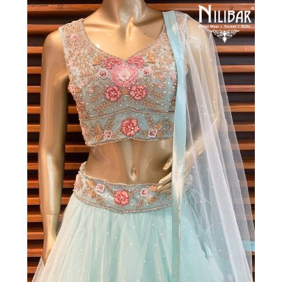 Pale Turquoise Net Lehenga